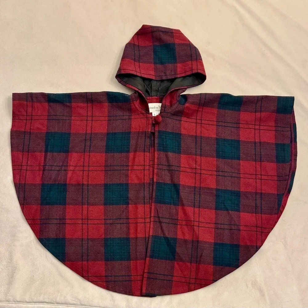 O’Neil of Dublin Wool Blend Girl’s Plaid Hooded Cape Poncho, sz S